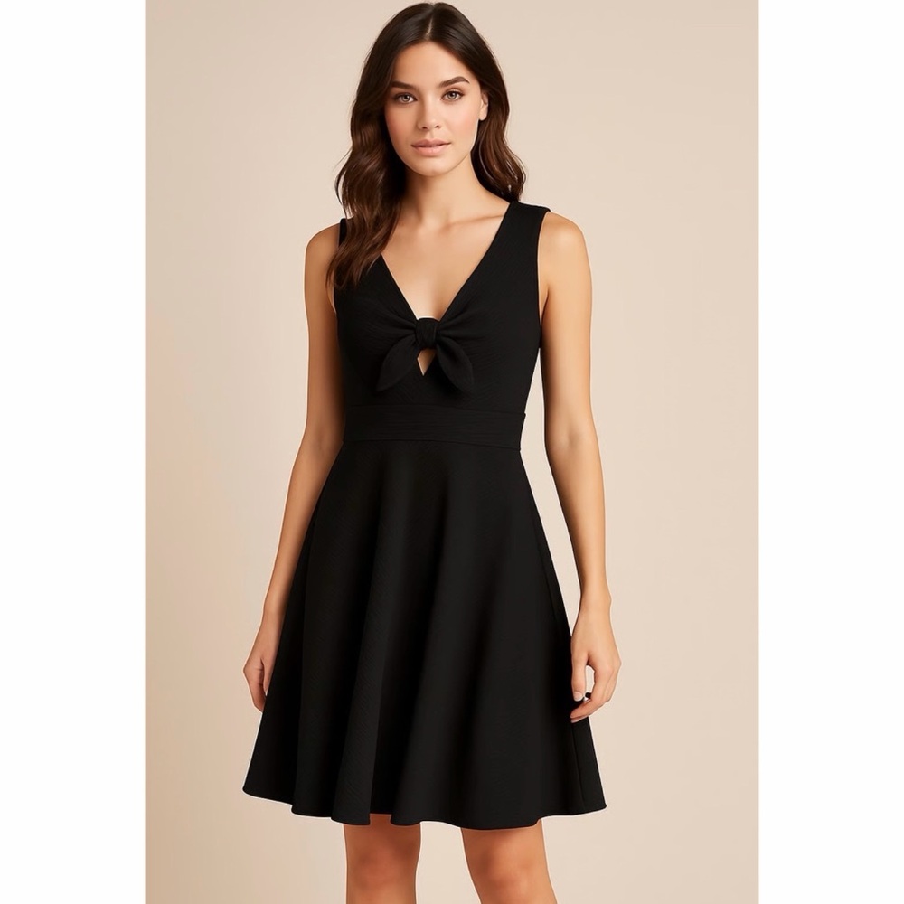 Anthropologie Hutch April Black Dress Sleeveless Fit Flare Cut Out Tie Front LBD
